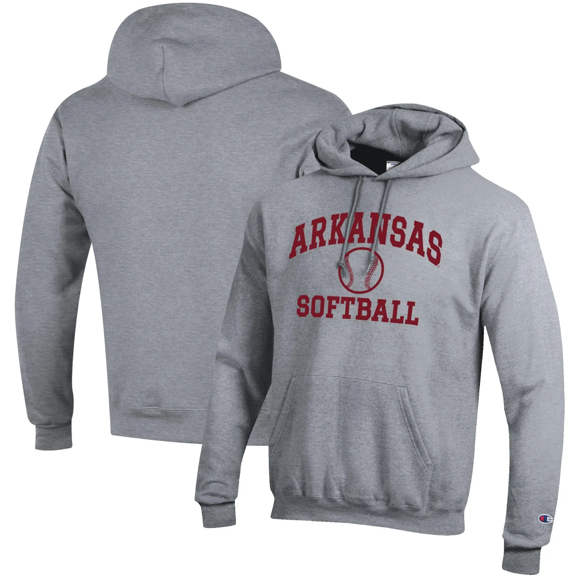 Men's Champion Gray Arkansas Razorbacks Softball Icon Pullover Hoodie