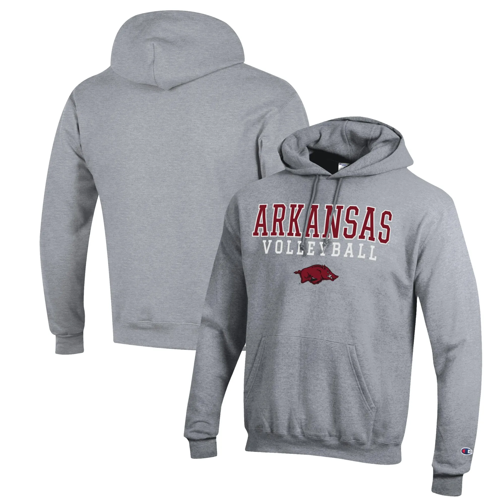 Men's Champion Heather Gray Arkansas Razorbacks Stack Logo Volleyball Powerblend Pullover Hoodie