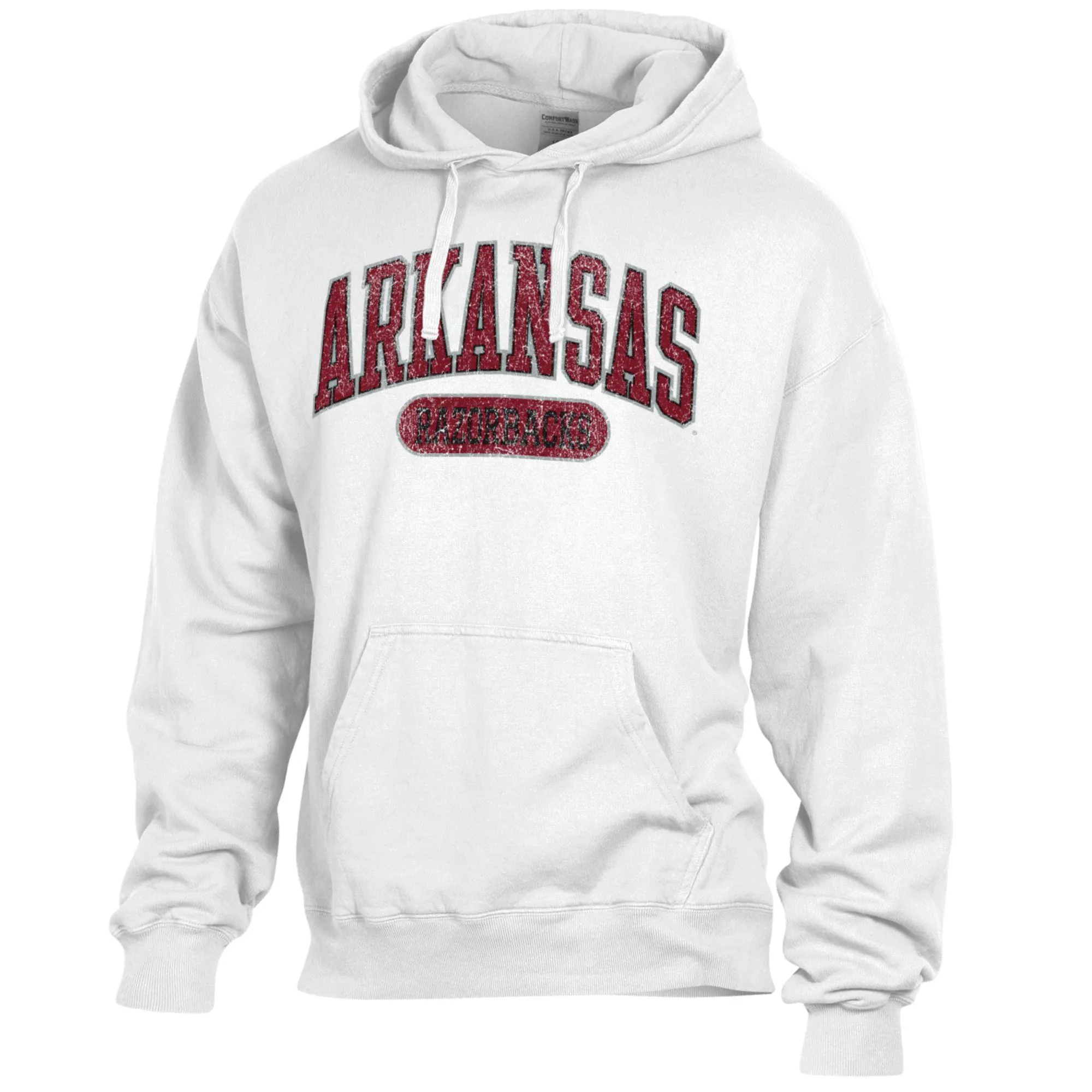 Men's Comfort Wash  White Arkansas Razorbacks Lightweight Fleece Pullover Hoodie