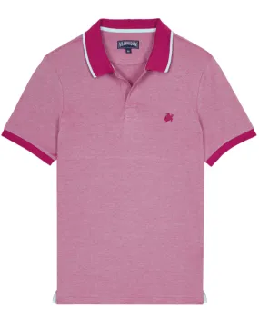 Mens Contrast Pique Polo Shirt Purple