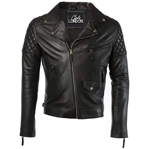 Mens Diamond Biker Style Leather Biker Jacket : Soltau