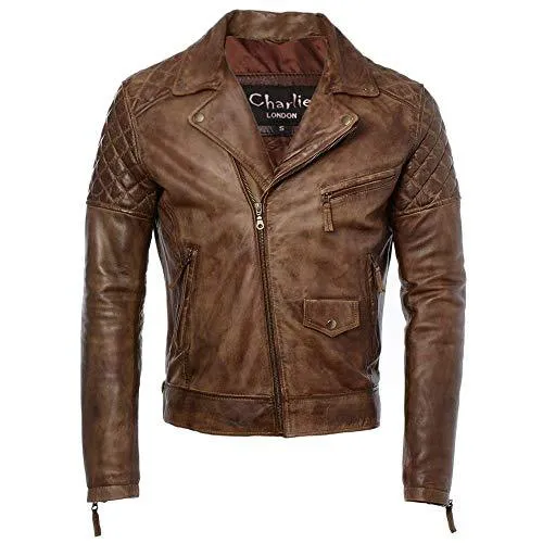 Mens Diamond Biker Style Leather Biker Jacket : Soltau