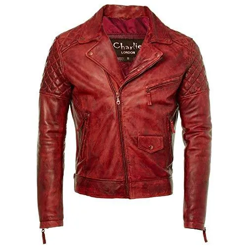 Mens Diamond Biker Style Leather Biker Jacket : Soltau