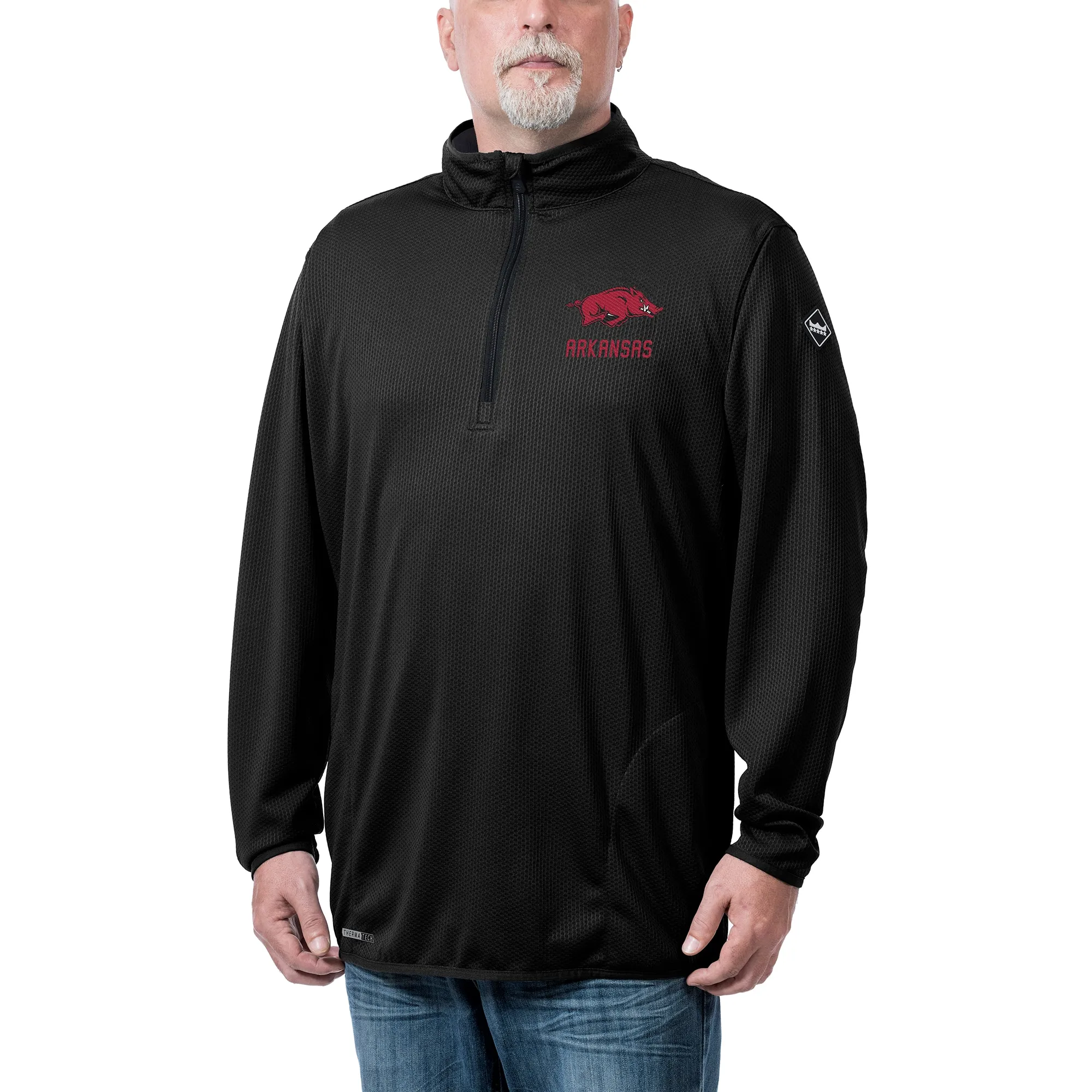 Men's Franchise Club Black Arkansas Razorbacks Flow Thermatec Quarter-Zip Pullover Jacket