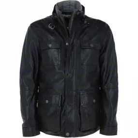 Mens Nappa Leather Detachable Double Collar Jacket Black: TRAP-RYAN