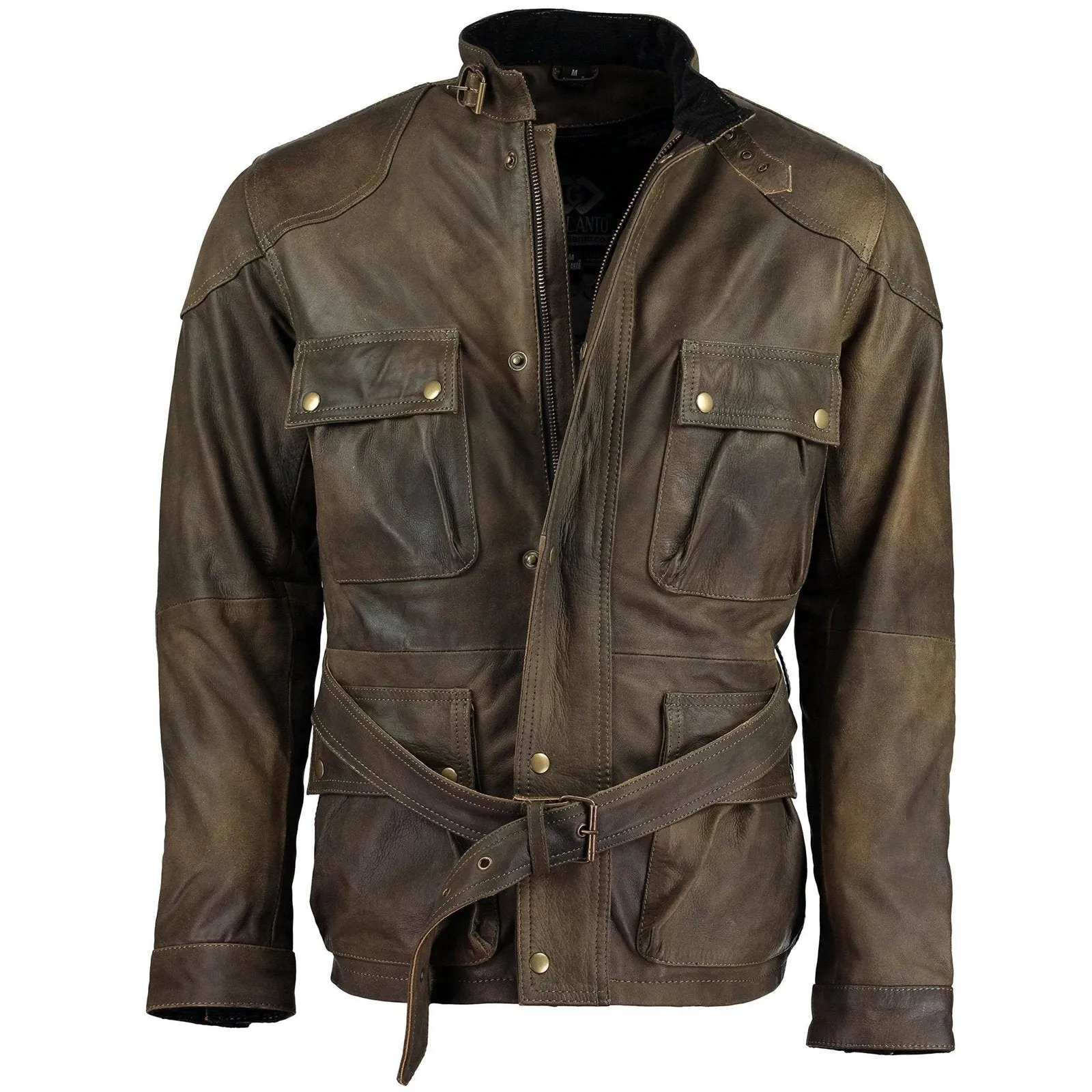 Mens Olive Green Benjamin Button Biker Vintage Leather Jacket Motorcycle