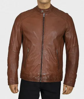 Men's porto leather jacket in oakwood motorcycle style 64395