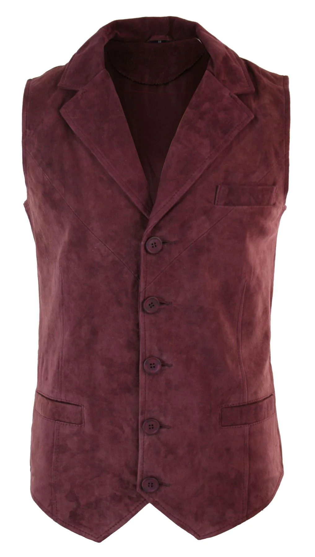 Mens Real Suede Leather Burgundy Smart Casual Gilet Waistcoat Vintage Retro