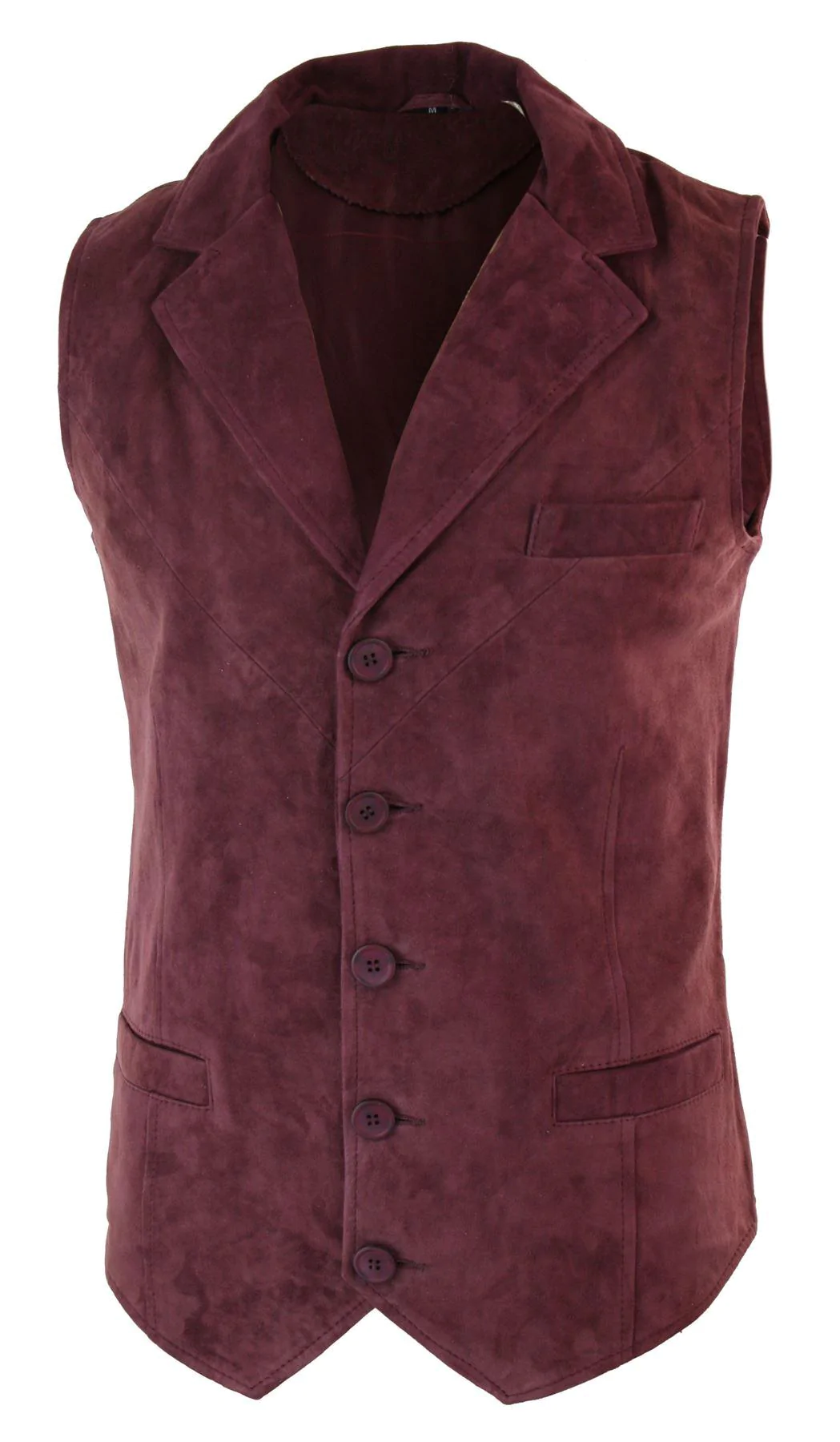 Mens Real Suede Leather Burgundy Smart Casual Gilet Waistcoat Vintage Retro