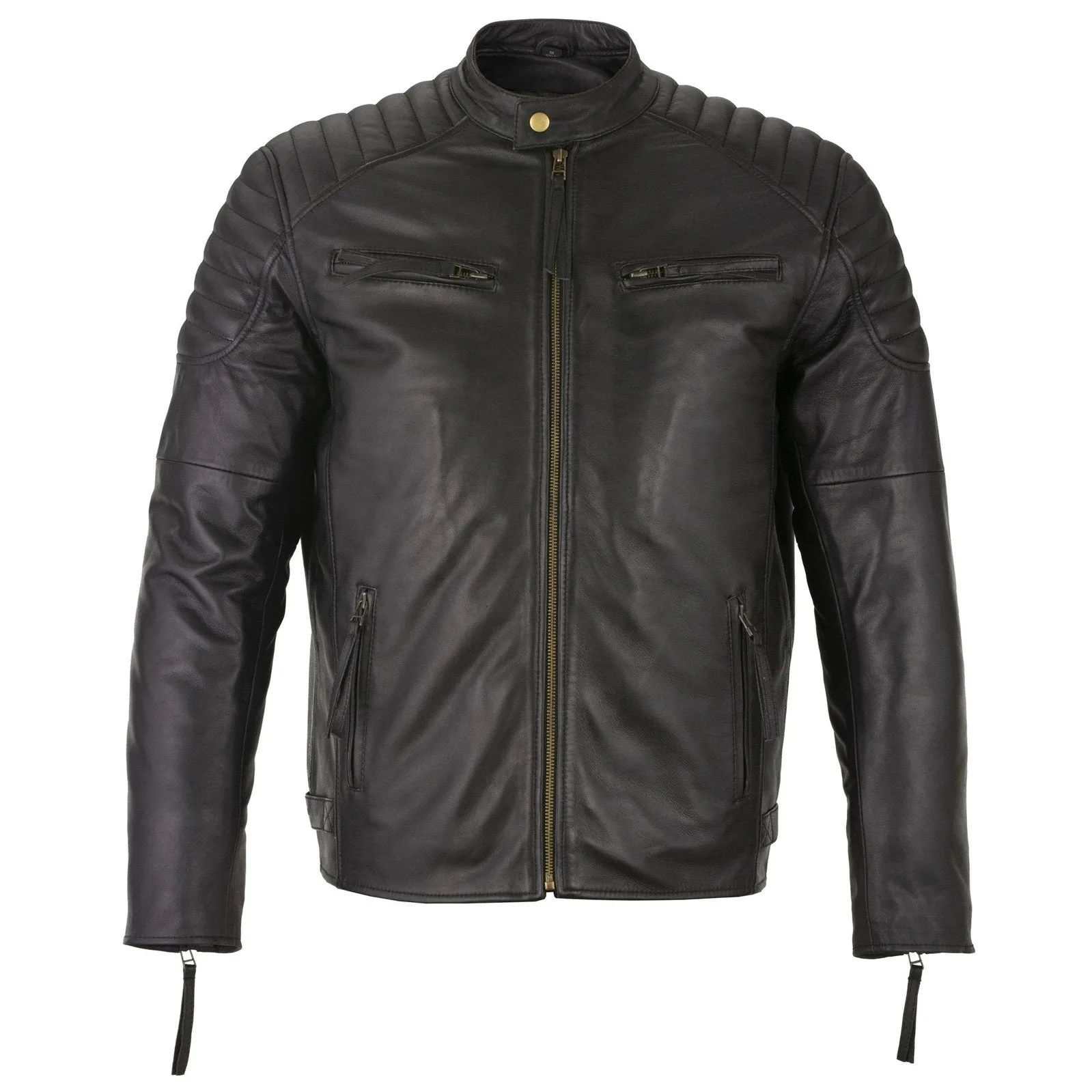 Mens Slim Fit Retro Style Biker Black Leather Jacket - Ivar