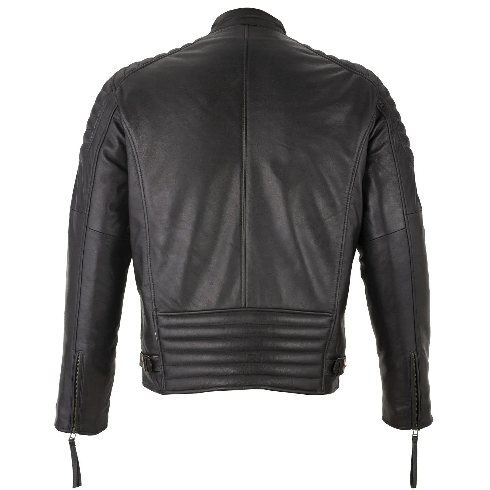 Mens Slim Fit Retro Style Biker Black Leather Jacket - Ivar