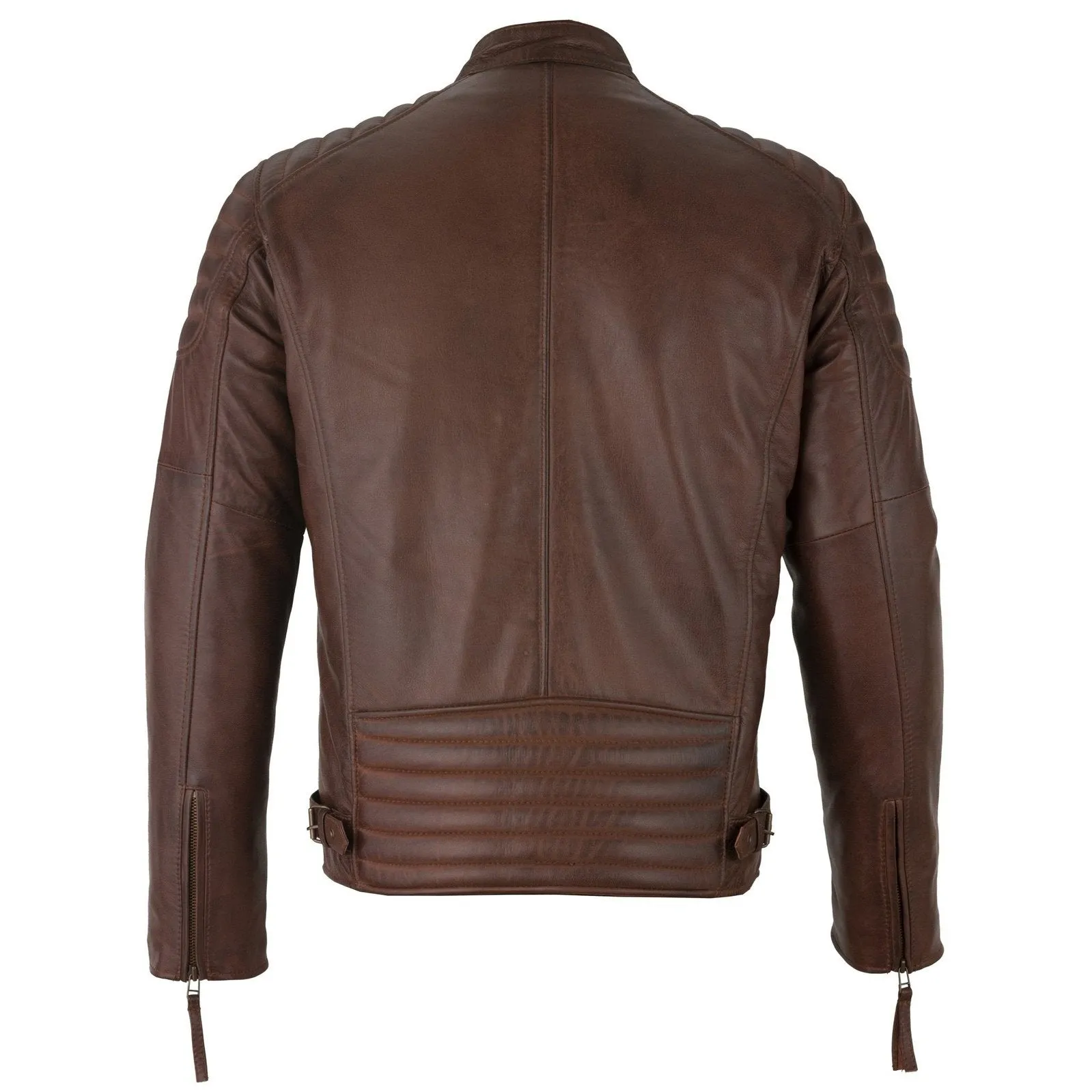 Mens Slim Fit Retro Style Biker Brown Leather Jacket - Ivar