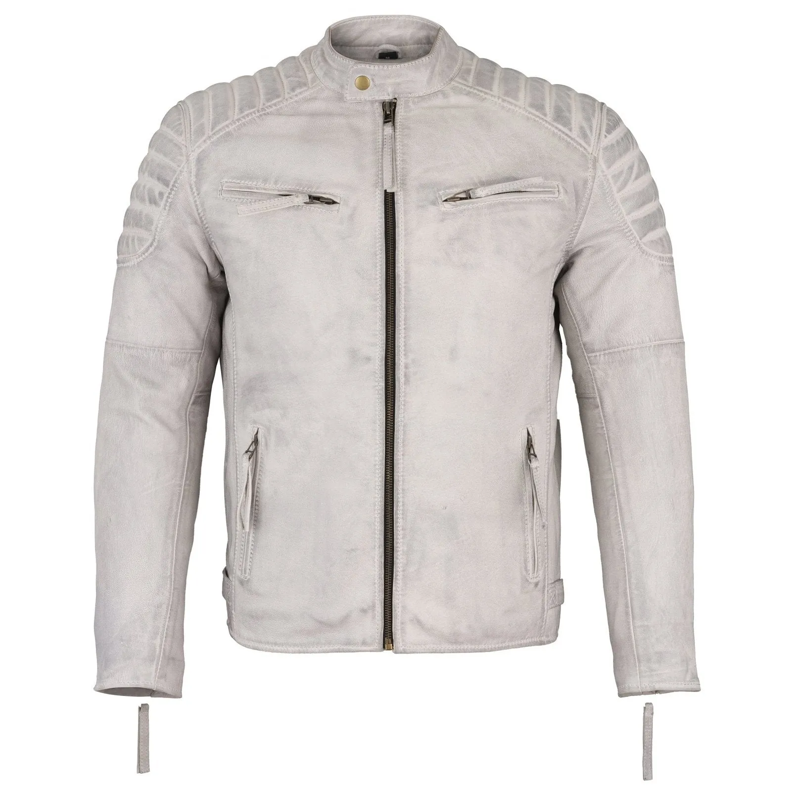 Mens Slim Fit Retro Style Biker Grey Leather Jacket - Ivar