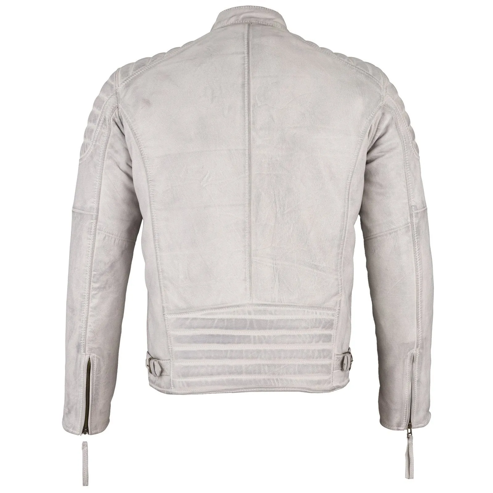 Mens Slim Fit Retro Style Biker Grey Leather Jacket - Ivar