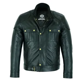 Mens Soft Cowhide Fashion Leather Jacket Biker Style with Fur & Armour Pockets