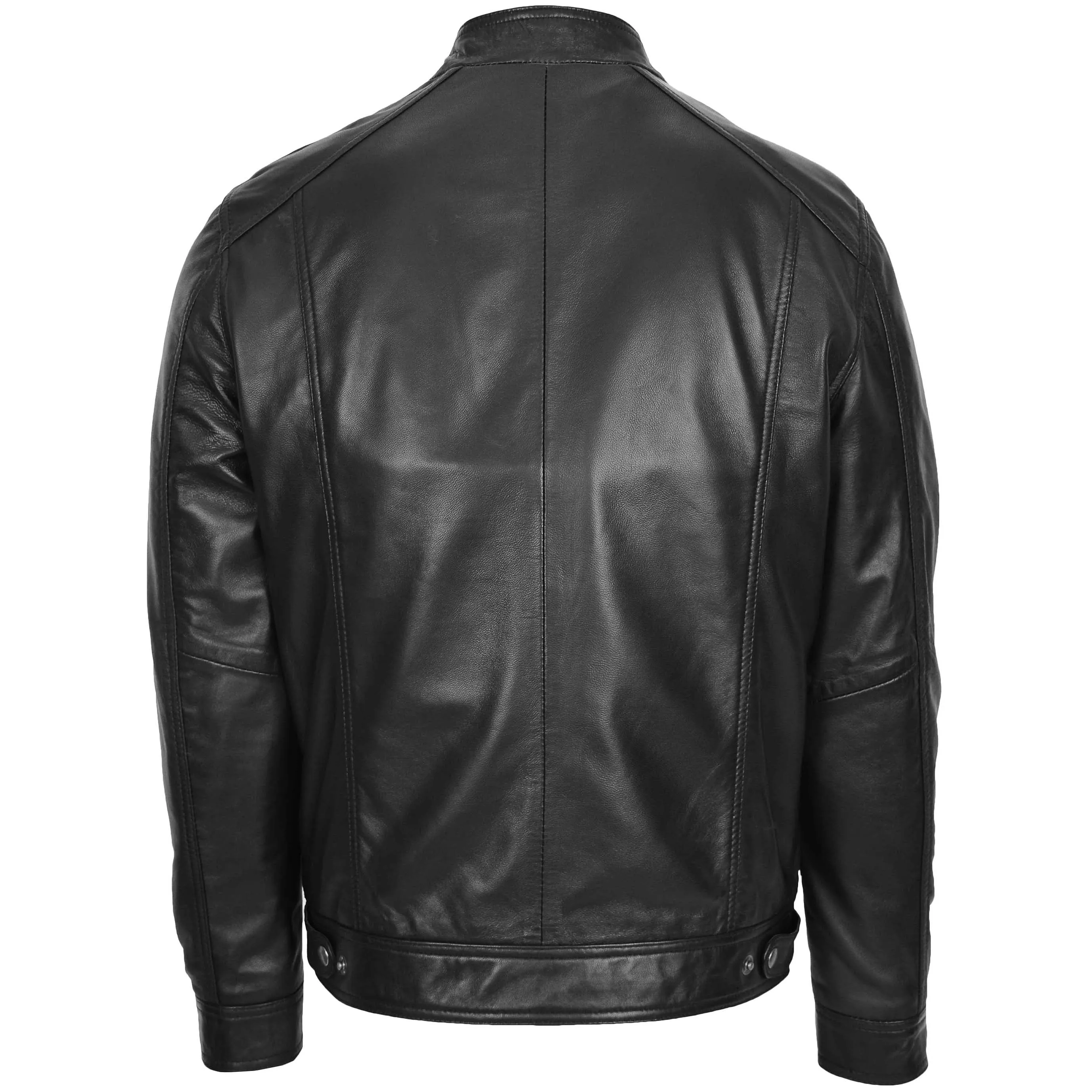 Mens Soft Leather Casual Plain Zip Jacket Matt Black