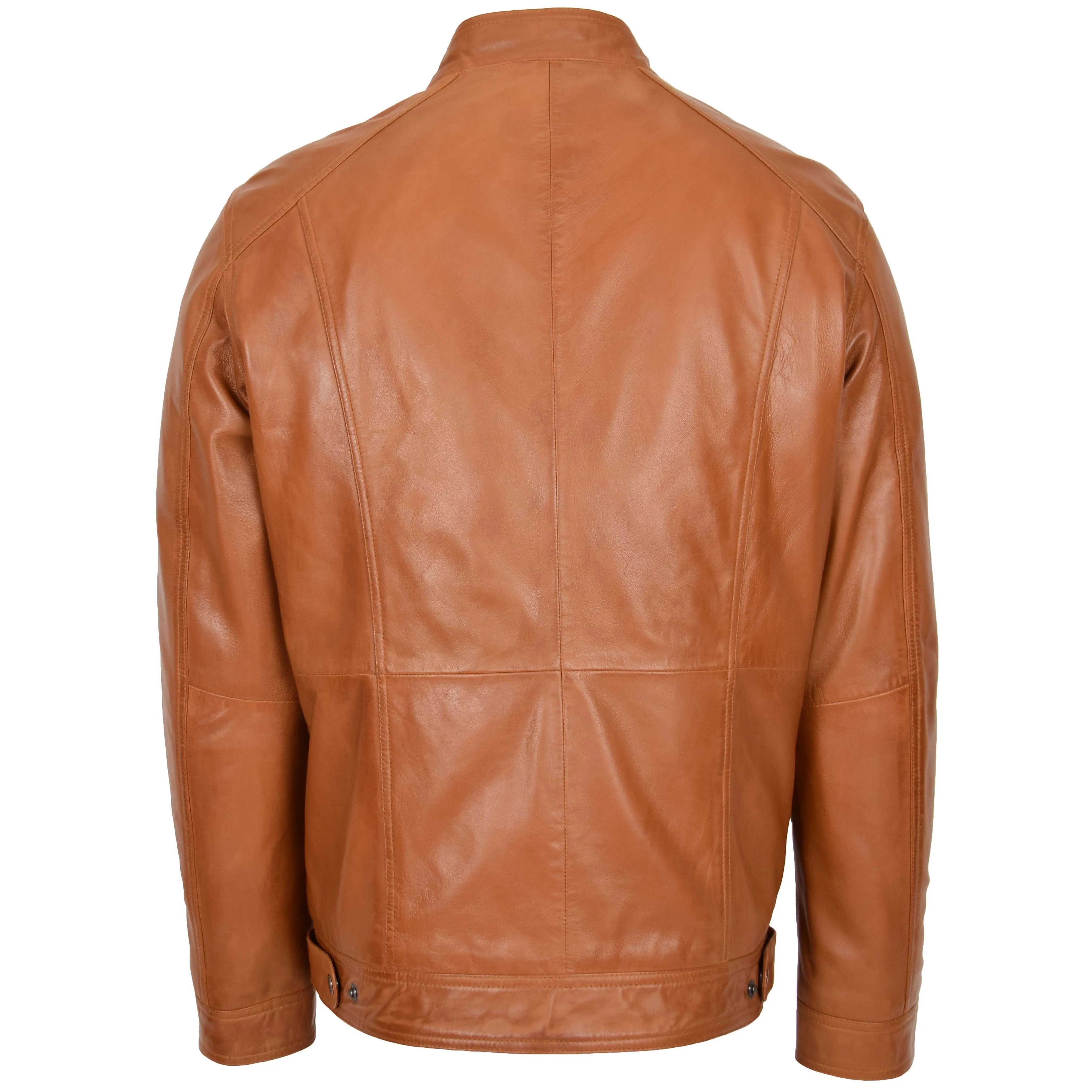 Mens Soft Leather Casual Plain Zip Jacket Matt Tan