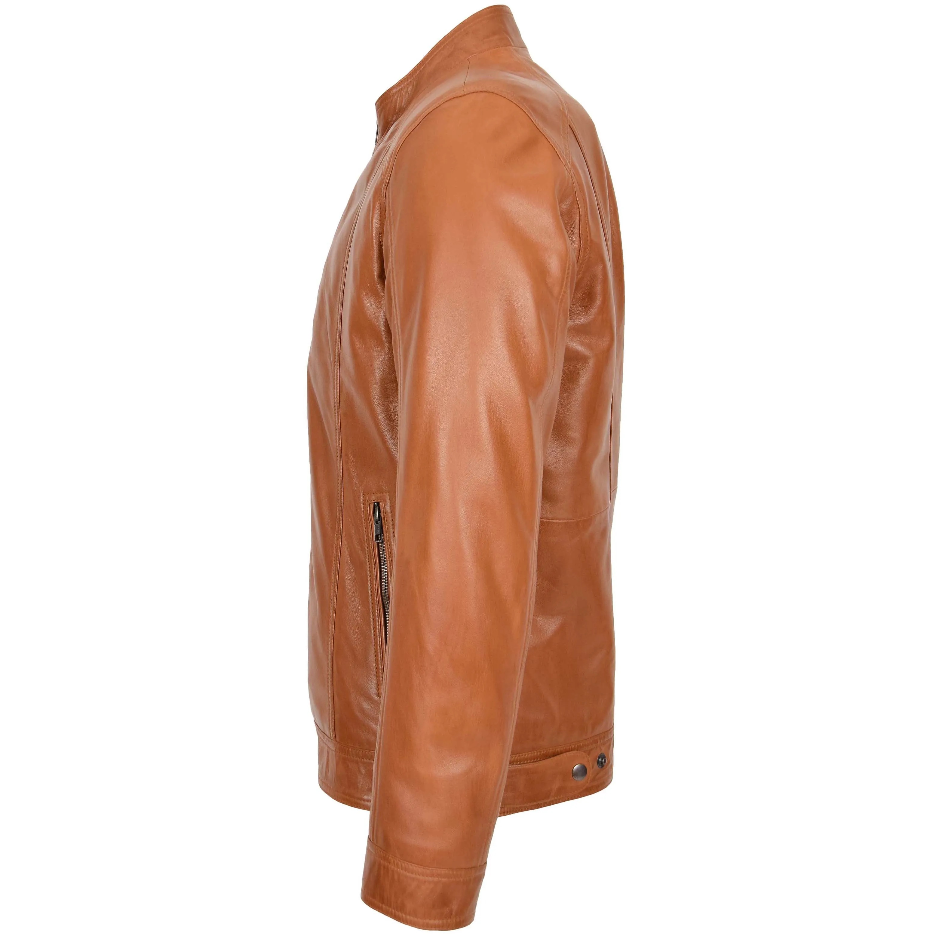 Mens Soft Leather Casual Plain Zip Jacket Matt Tan