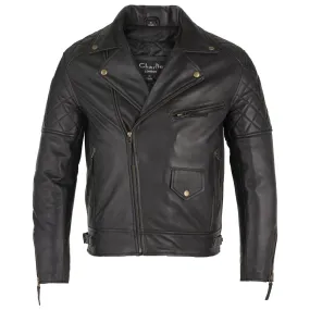 Mens Soltau Diamond Biker Style Black Leather Jacket