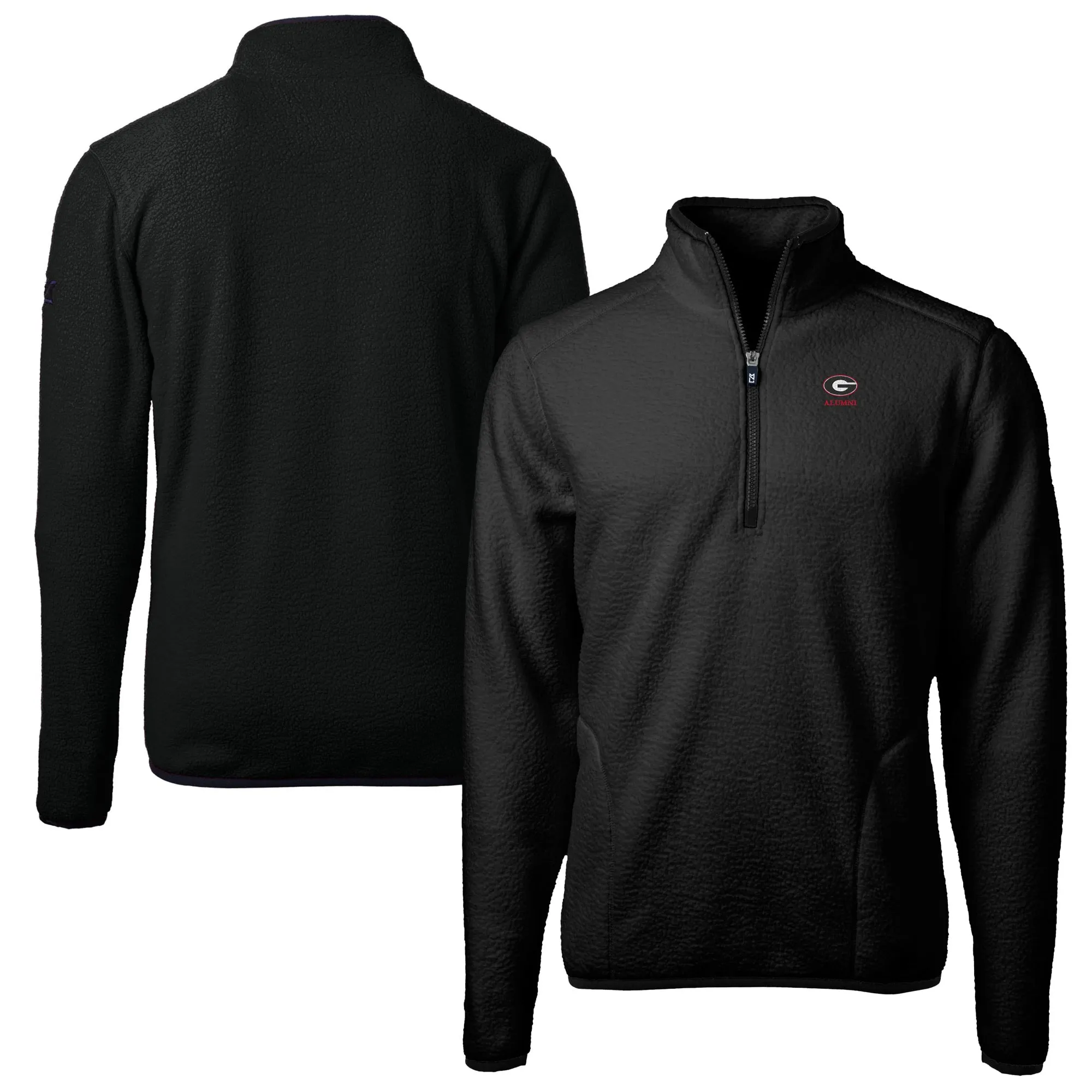 Men's Cutter & Buck  Black Georgia Bulldogs Alumni Logo Cascade Eco Sherpa Fleece Quarter-Zip Pullover Jacket