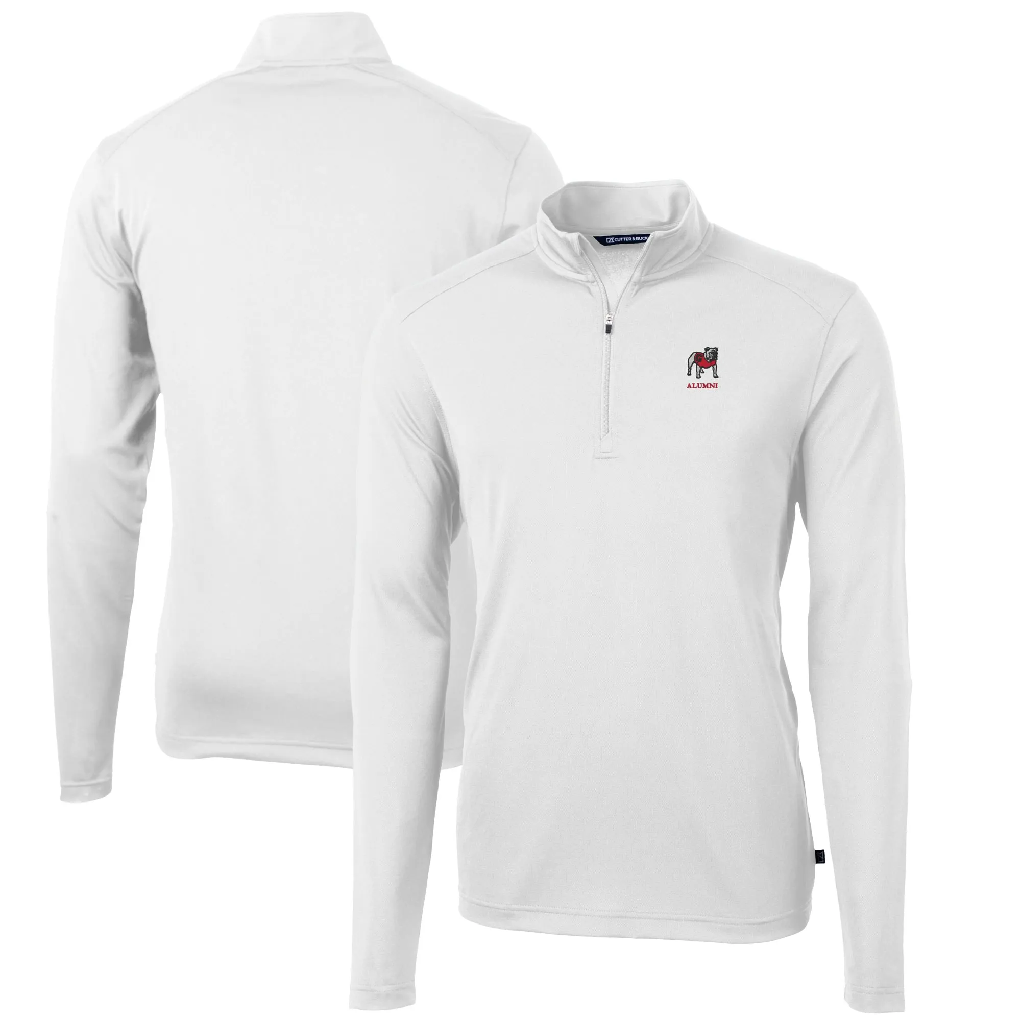 Men's Cutter & Buck White Georgia Bulldogs Alumni Logo Virtue Eco Pique Recycled Quarter-Zip Pullover Jacket