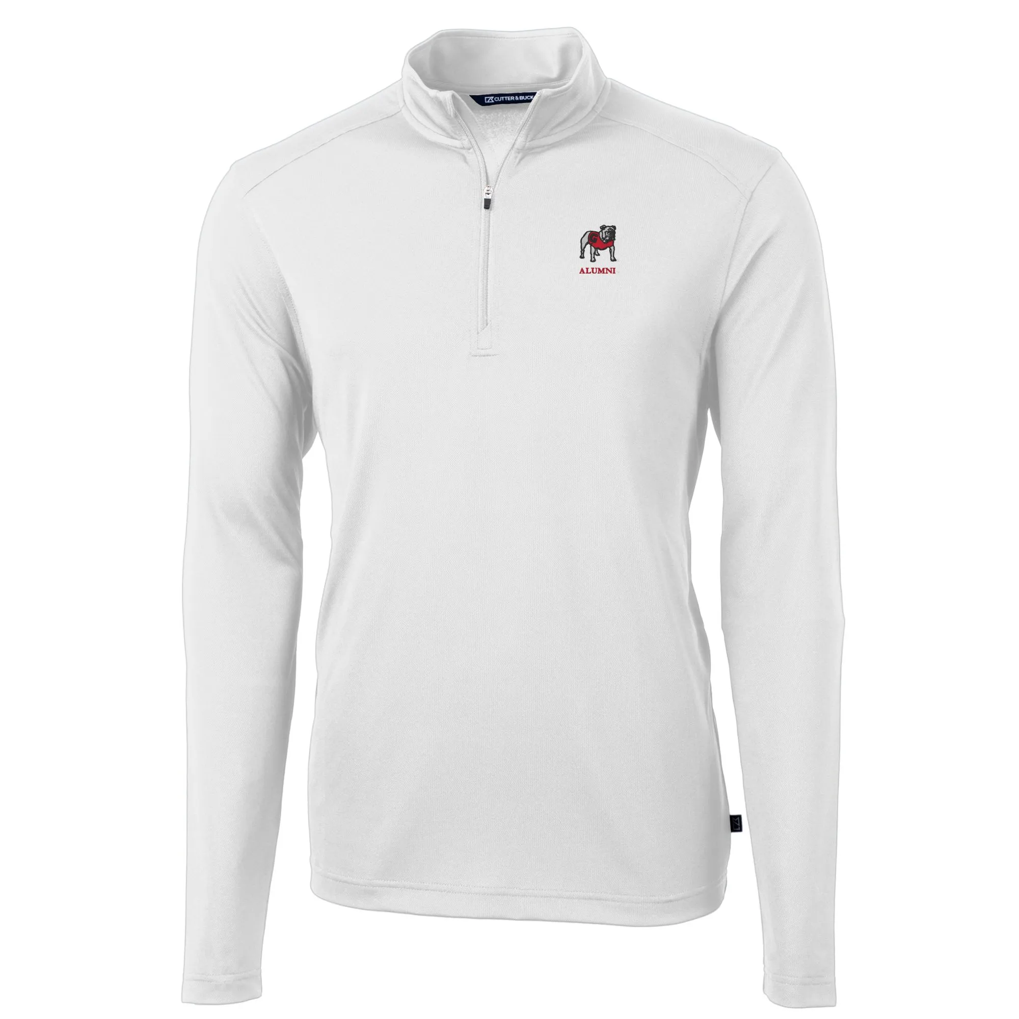 Men's Cutter & Buck White Georgia Bulldogs Alumni Logo Virtue Eco Pique Recycled Quarter-Zip Pullover Jacket