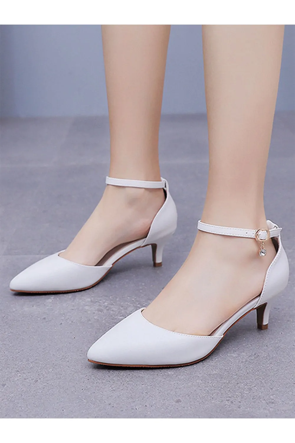 Mid Heel Matte Pointed Toe PU Wedding Shoes