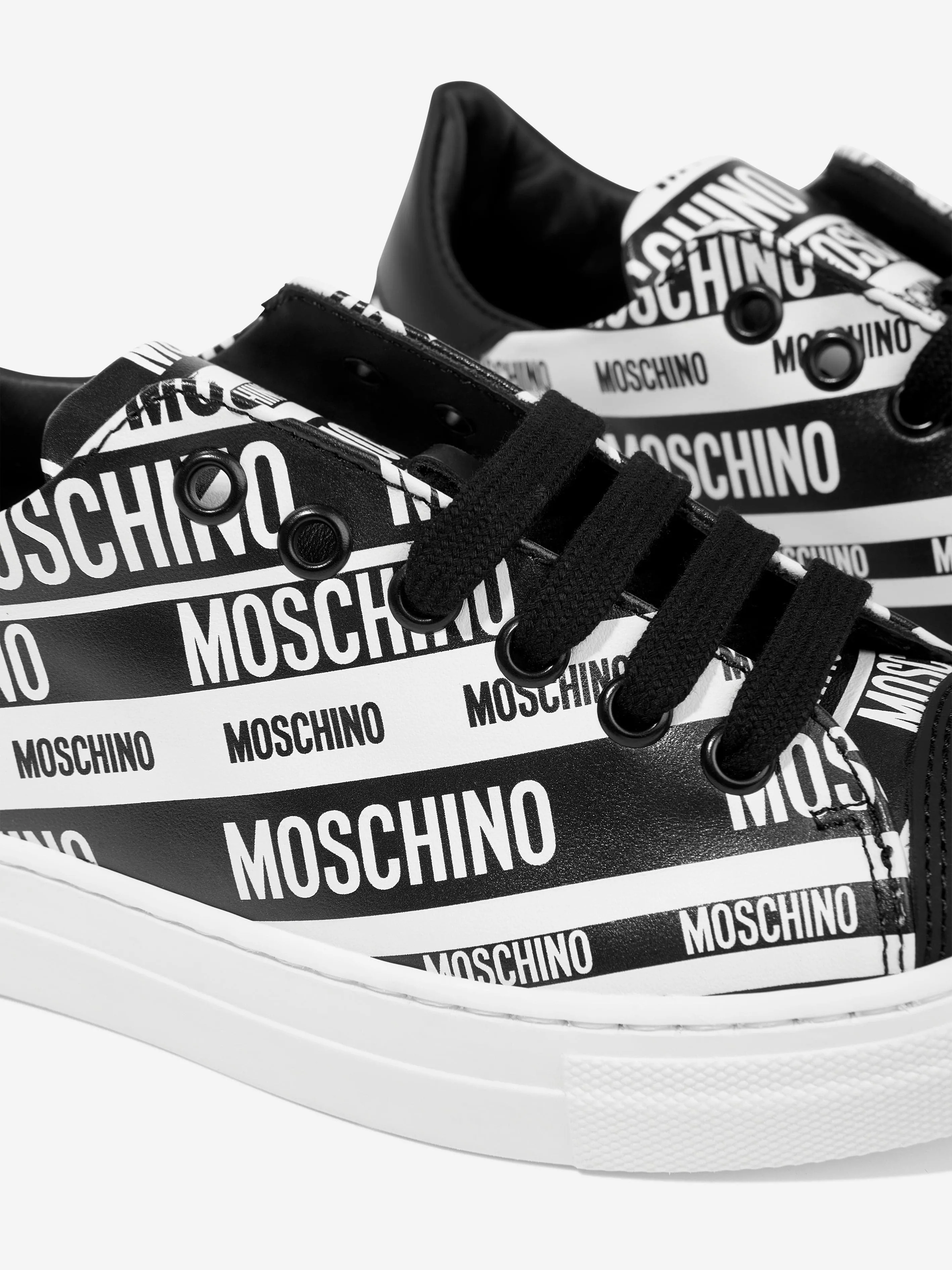 Moschino Kids Leather Logo Trainers in Black