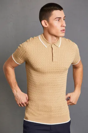 Muscle Cable Knitted Polo | boohooMAN UK