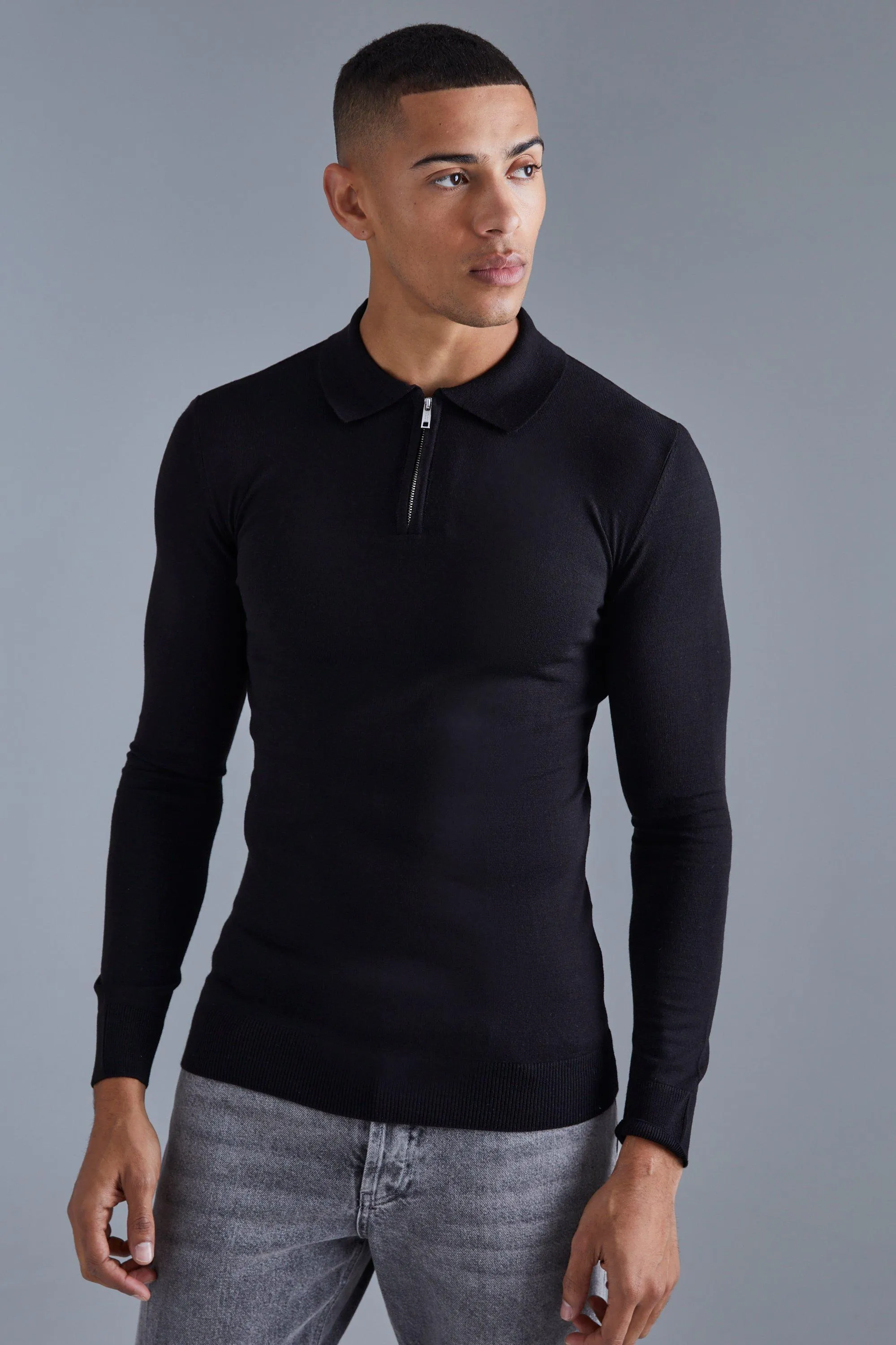 Muscle Long Sleeve Half Zip Polo