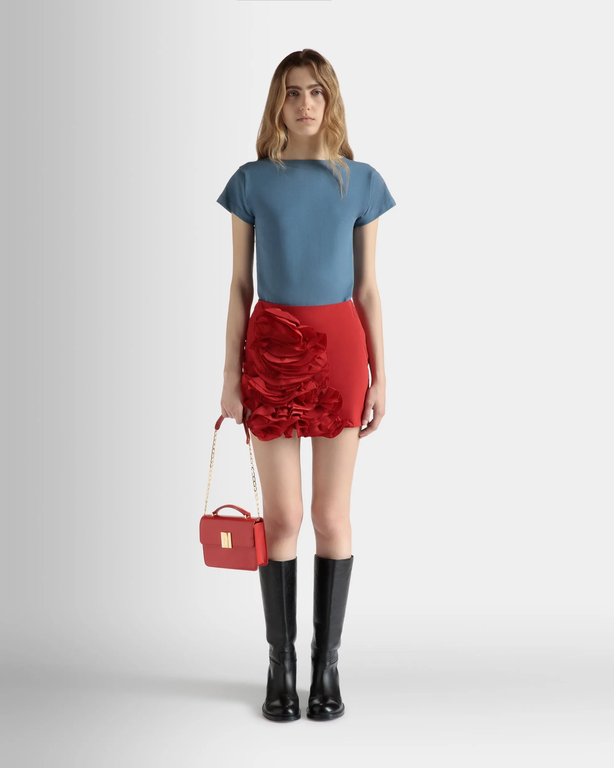 Ollam Mini Top Handle Bag in Candy Red Brushed Leather 