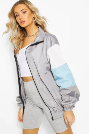 Oversized Color Block Arm Shell Zip Through Jacket