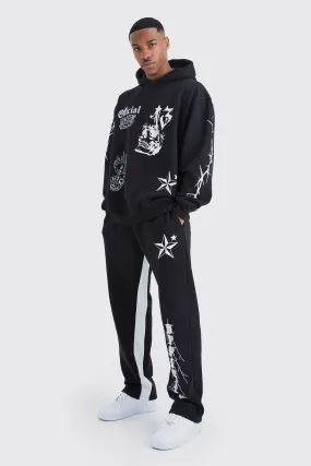 Oversized Graffiti Gusset Hooded Tracksuit | boohooMAN UK