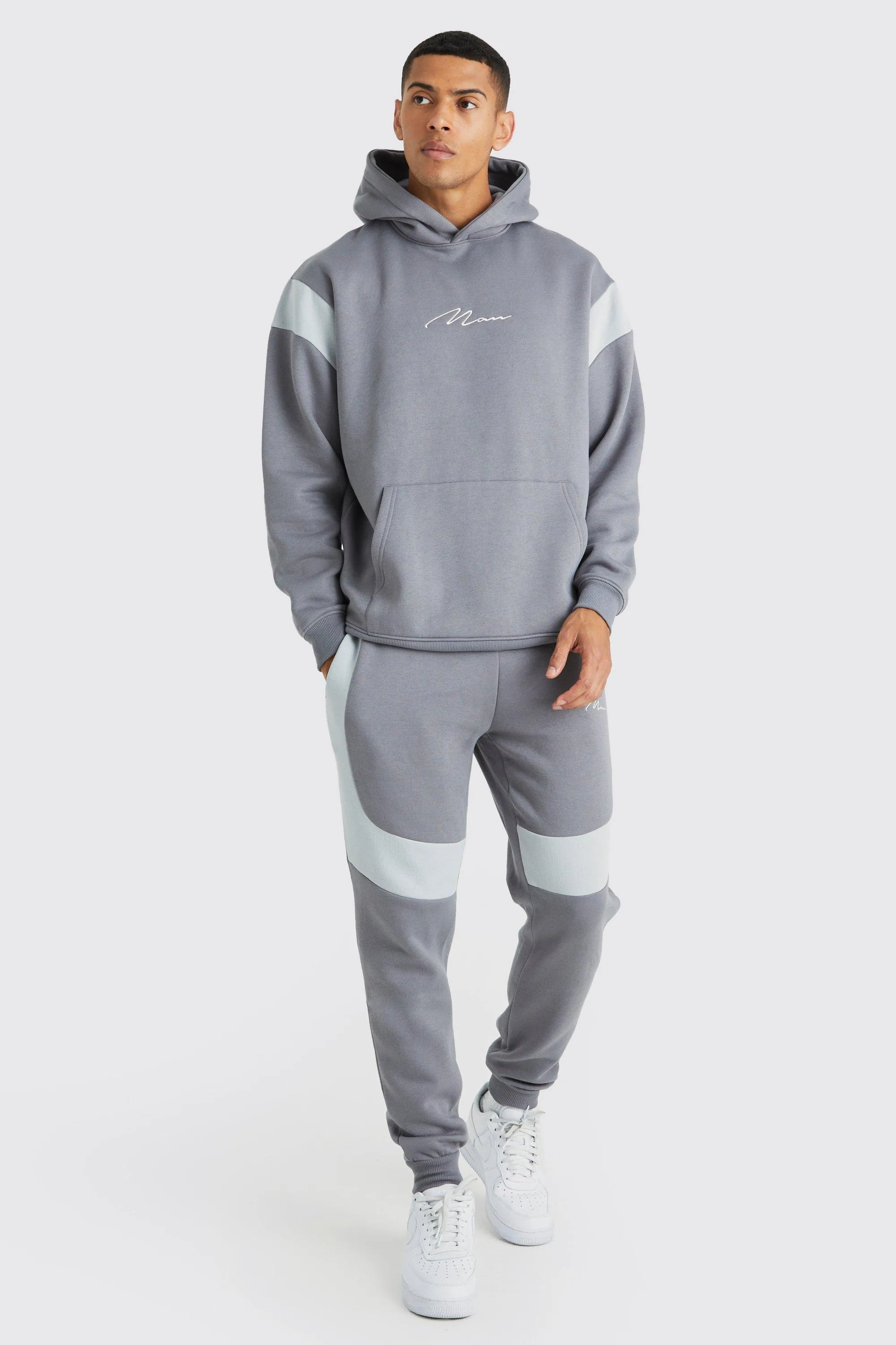 Oversized Man Colour Block Hooded Tracksuit | boohooMAN UK