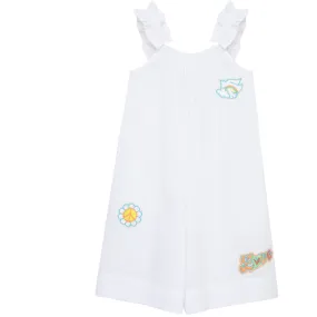 Peek Kids Embroidered Patches Romper, White