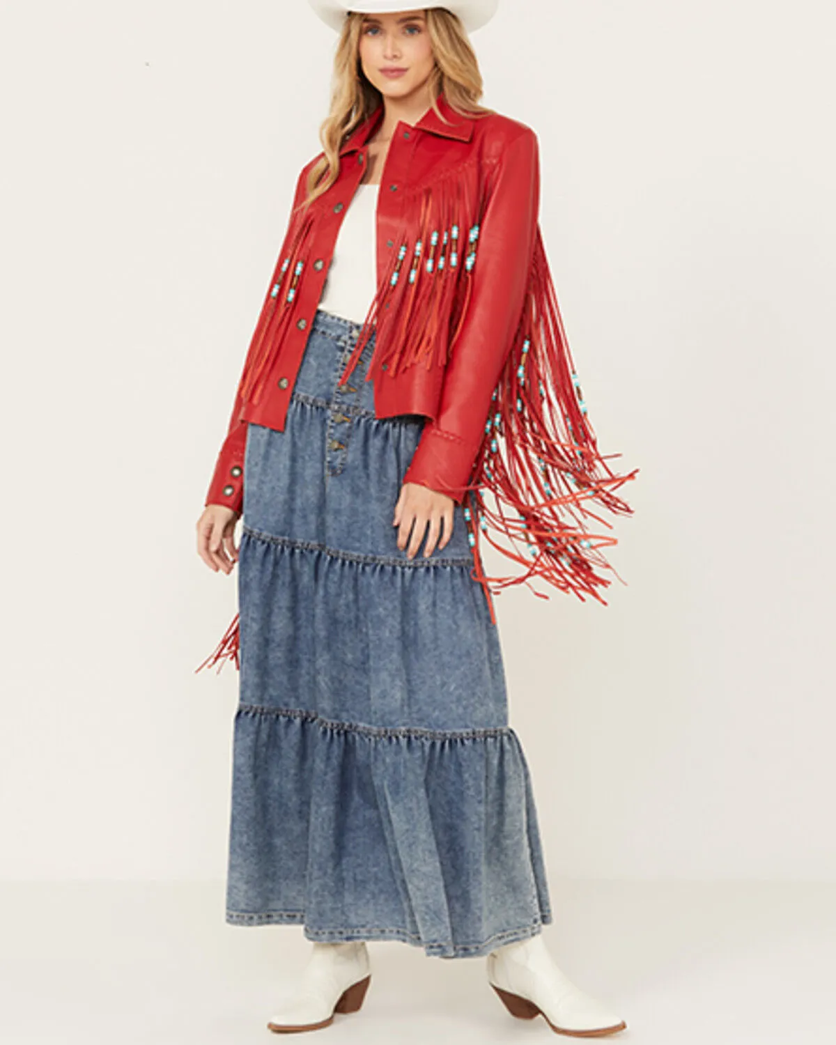 Product Name:  Cripple Creek Women's Leather Beaded Fringe Jacket