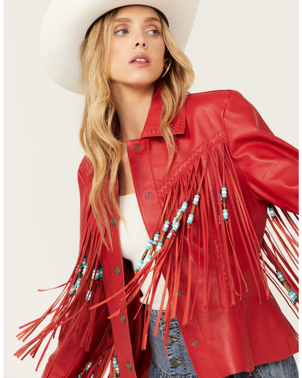 Product Name:  Cripple Creek Women's Leather Beaded Fringe Jacket