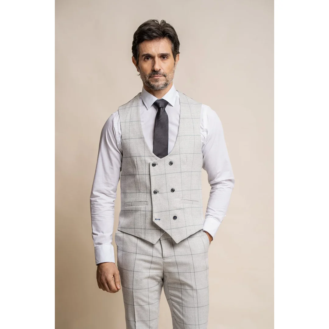 Radika - Men's Light Grey Check Waistcoat