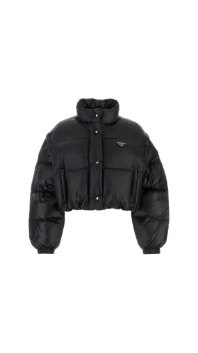 Re-Nylon Cropped Convertible Down Jacket - Black