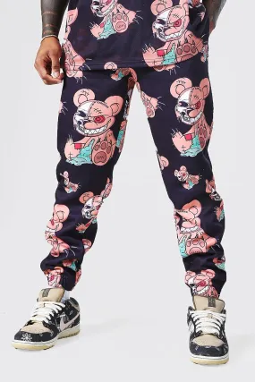 Regular Fit All Over Teddy Print Joggers | boohooMAN UK