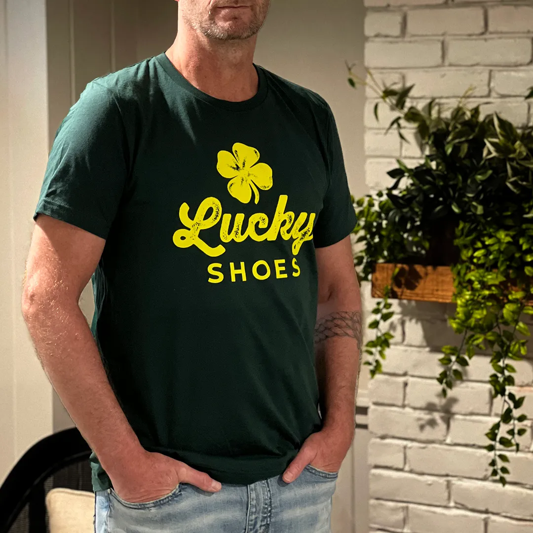 Retro-Style Lucky Shoes T-Shirt in Dark Green