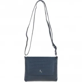 Rosea Flap Over Croc Print Real Leather Shoulder Bag Navy/croc: MC6