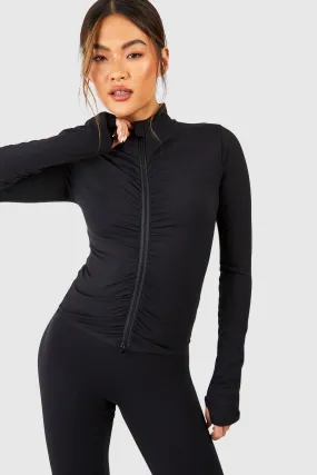 Ruched Front Long Sleeve Zip Through Sports Jacket