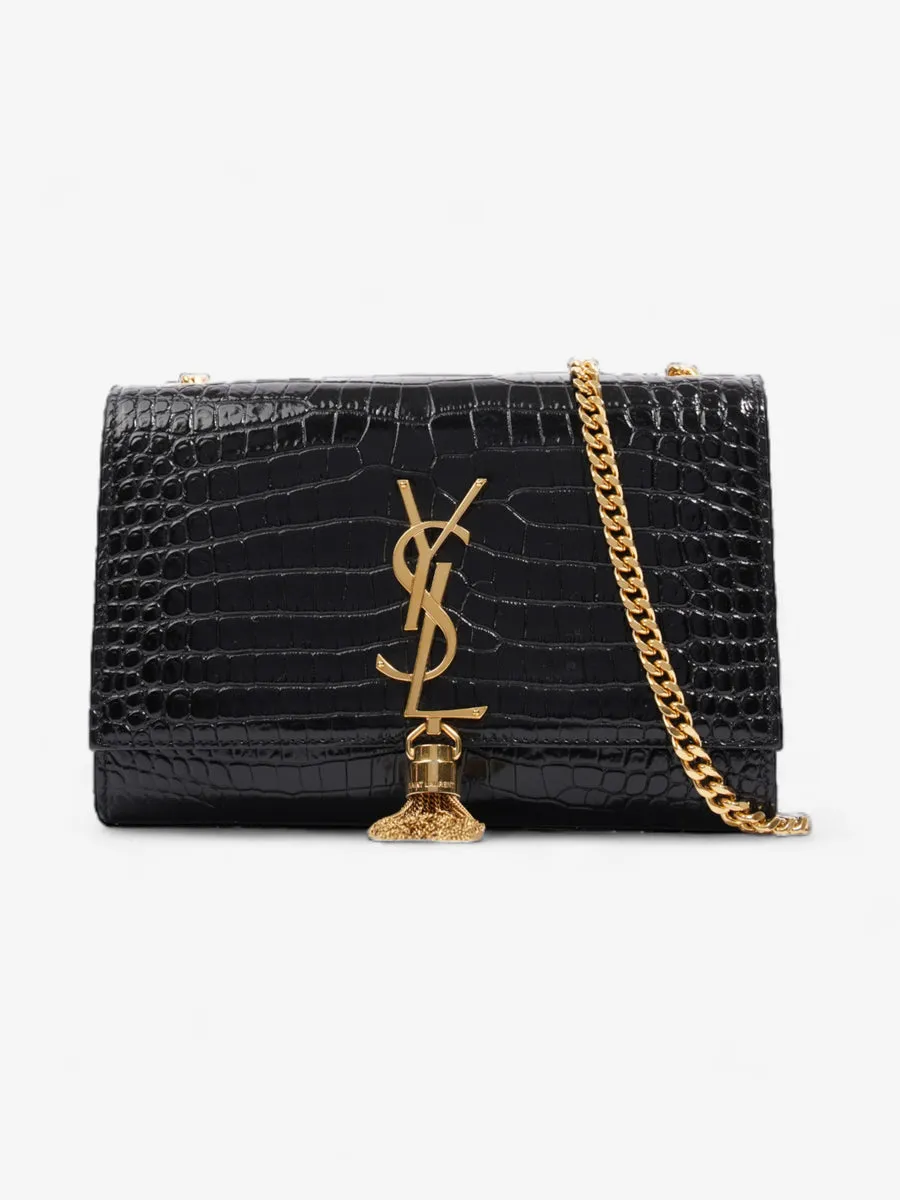 Saint Laurent Kate Tassle Bag Black Embossed Leather Small