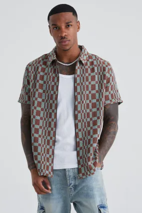 Short Sleeve Zip Through Space Dye Flannel Shirt Jacket