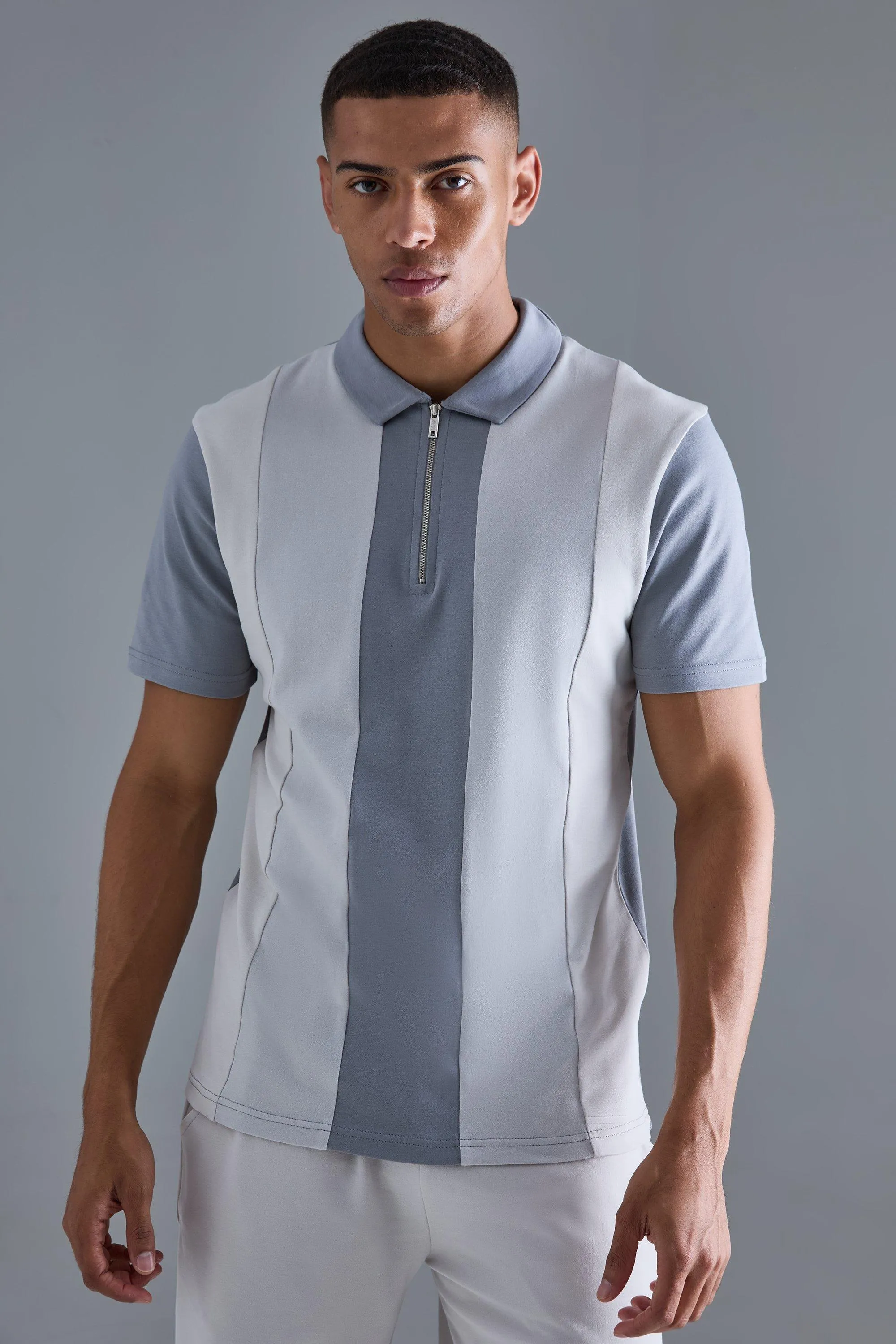 Slim Contrast Panel Interlock Polo