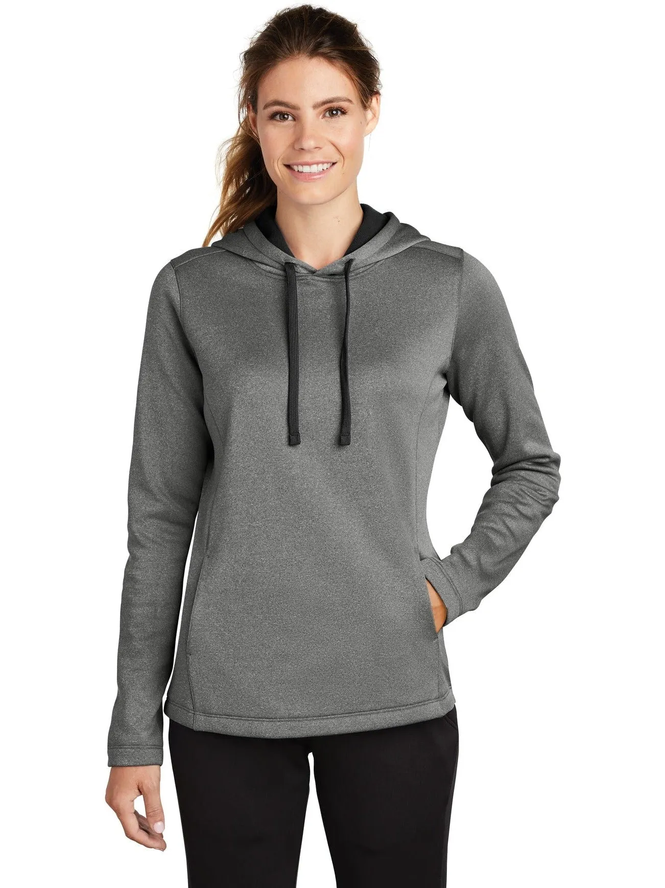 Sport-Tek Ladies Posicharge Sport-Wick Heather Fleece Hooded Pullover