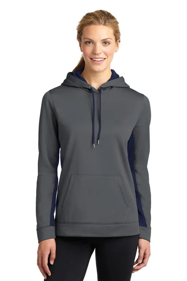 Sport-Tek LST235: Ladies Sport-Wick Fleece Colorblock Hooded Pullover