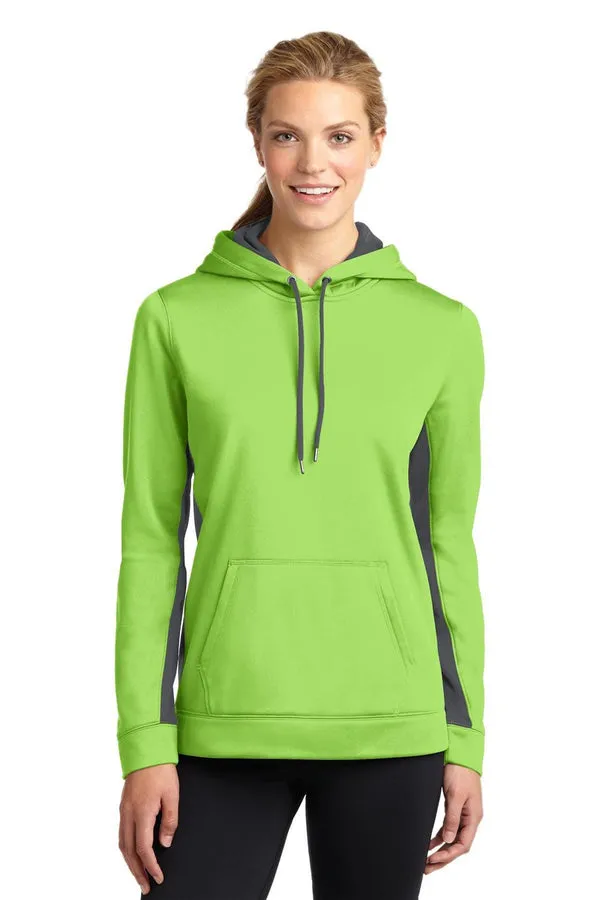 Sport-Tek LST235: Ladies Sport-Wick Fleece Colorblock Hooded Pullover