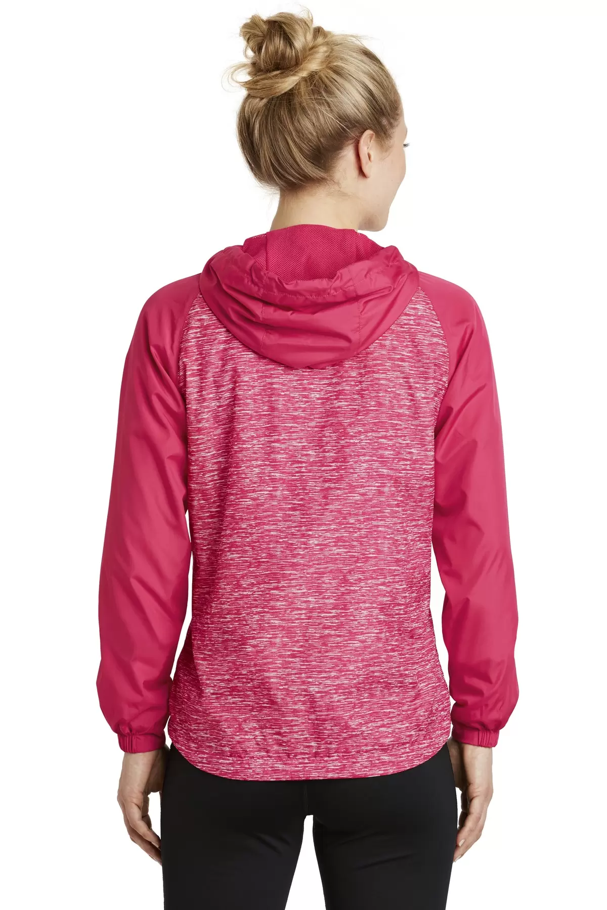 Sport Tek LST40 Sport-Tek Ladies Heather Colorblock Raglan Hooded Wind Jacket SKU: LST40